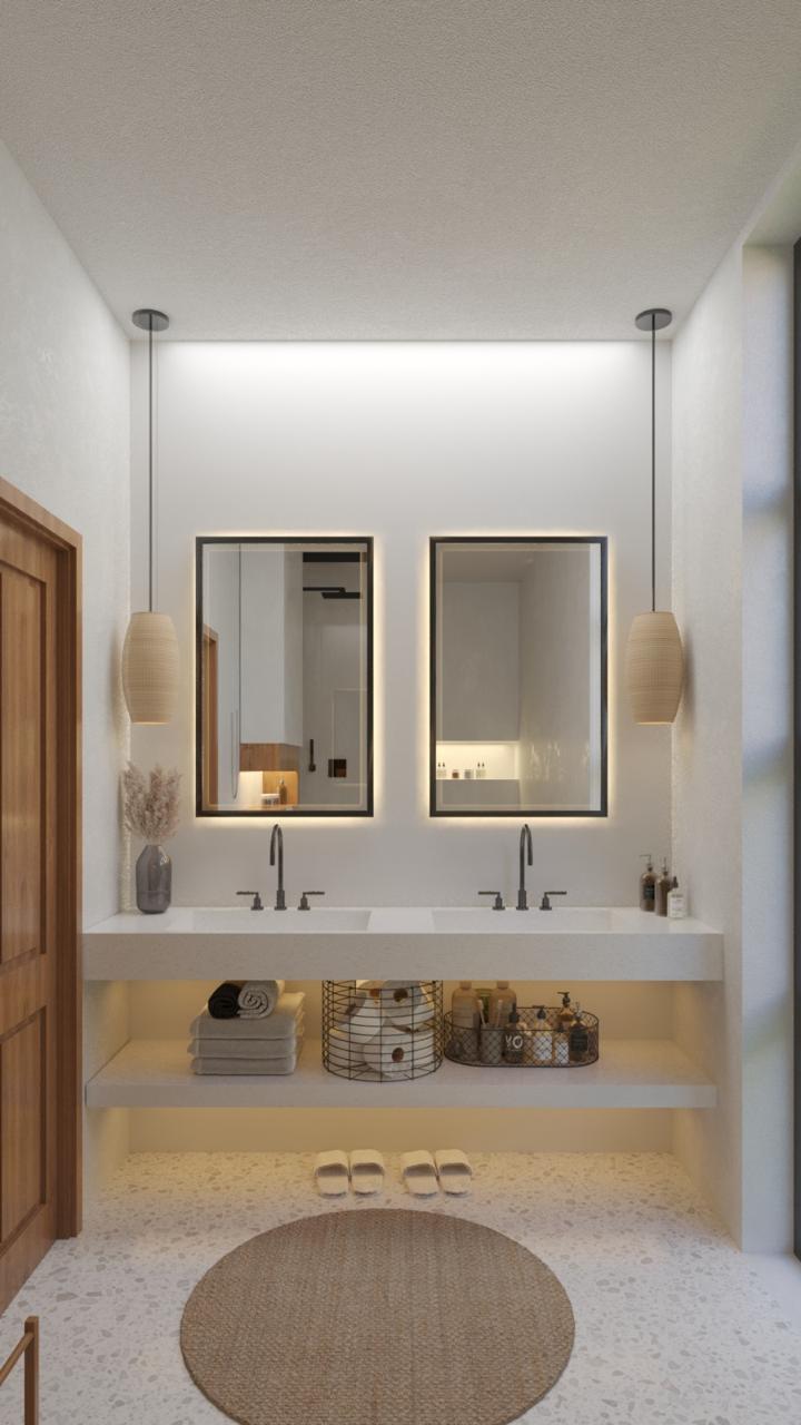Surfside Getaway — principal bathroom with dual vanity
